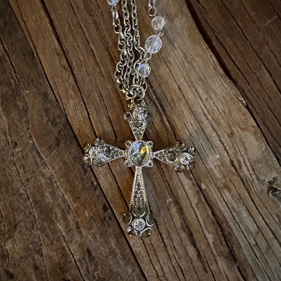 24” silver chain with rhinestone cross - Picture 2 of 2